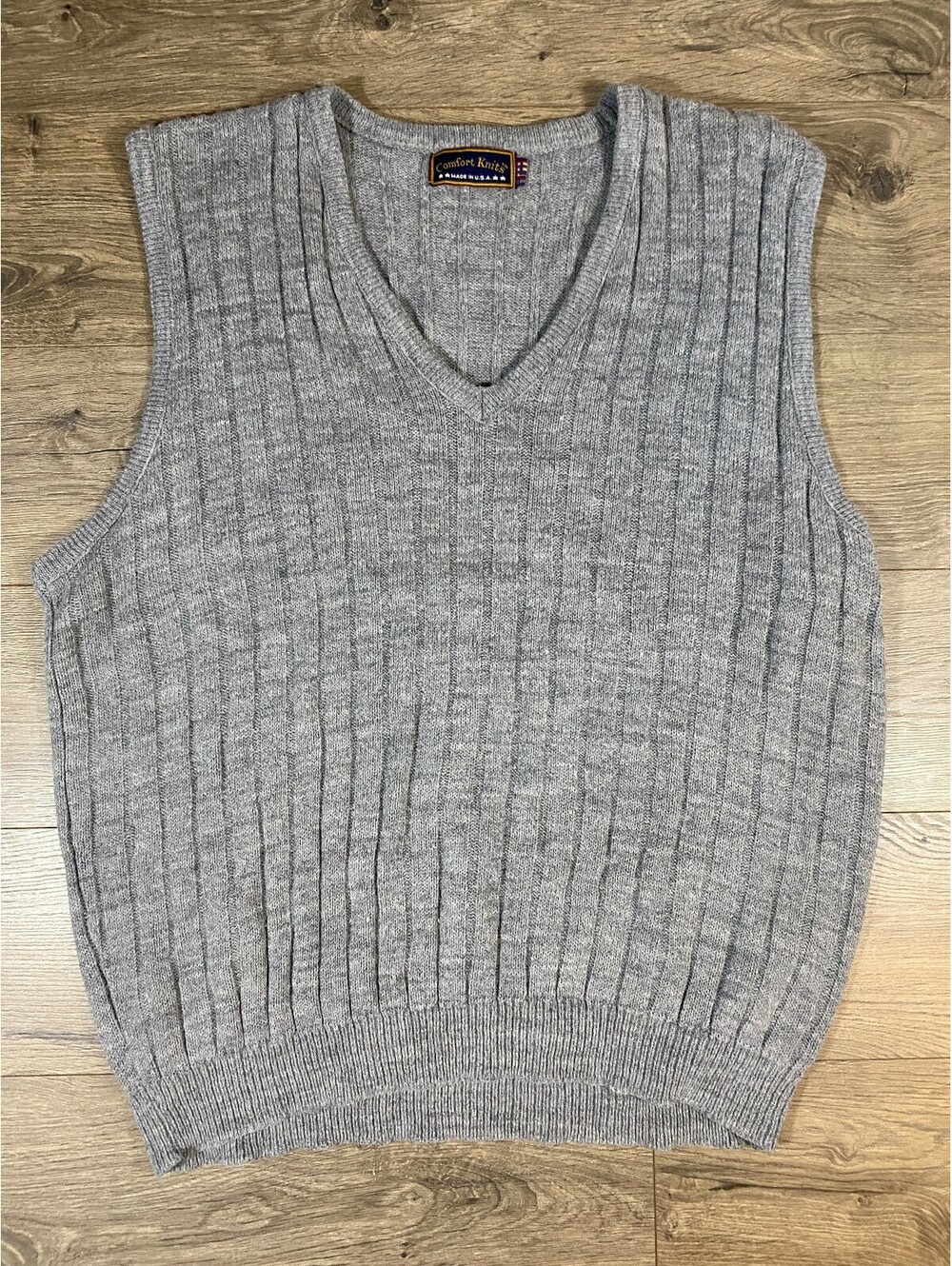 Vintage Comfort Knits Men’s L Gray Ribbed Sweater Vest Made USA